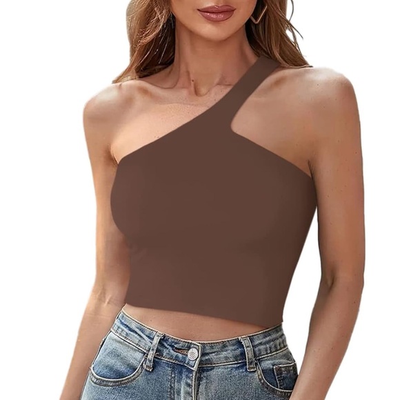 77. NEW| Women’s Size Medium Sexy One Shoulder Double Lined Seamless Cropped Top - Picture 6 of 6